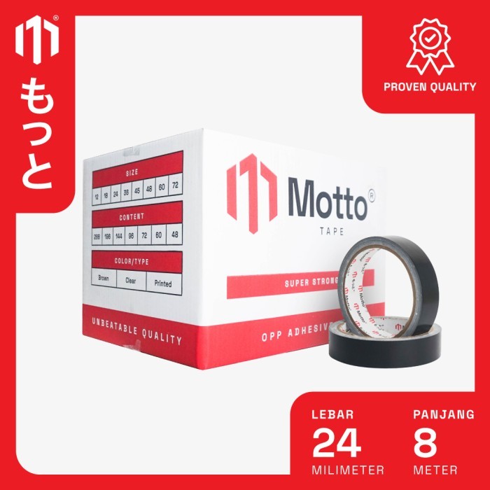 

Produk Terbaru Lakban Kain / Cloth Tape Hitam 24Mm X 8 Meter - Dus (144 Pcs) - Motto Tape Packing