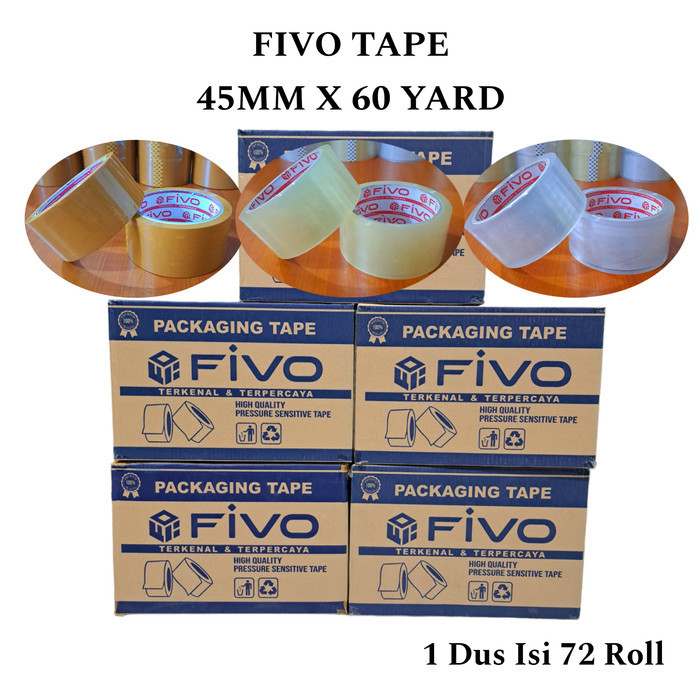 

Barang Terlaris Grosir Lakban - Fivo Tape - 45Mm X 60 Yard - Kualitas Premium - 72Roll Cod