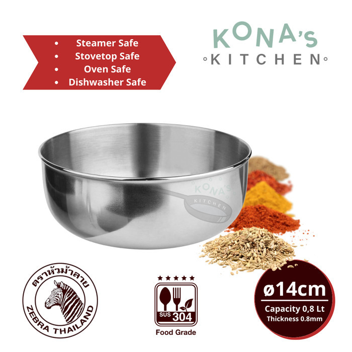 Zebra Water Bowl 14 Cm (111014) / Mangkok Stainless
