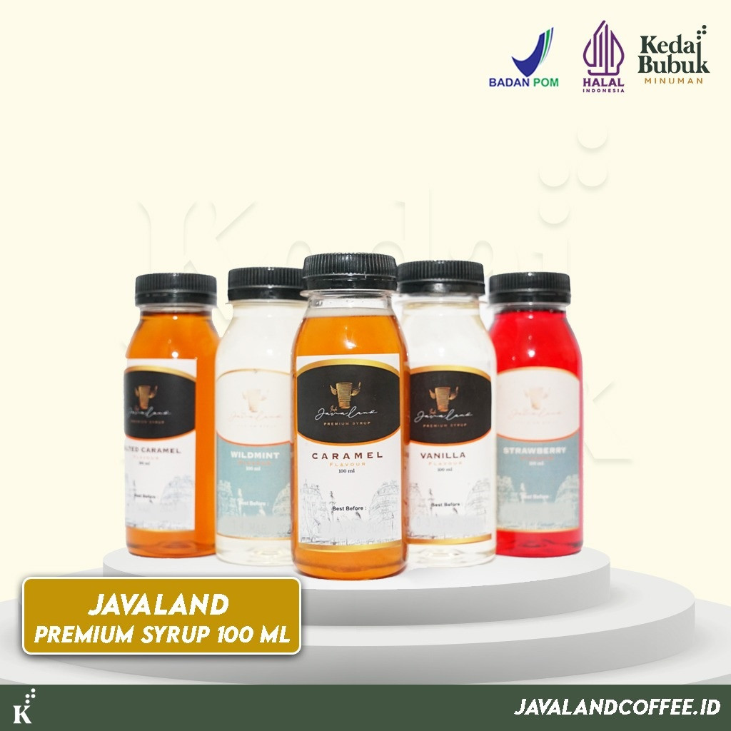 

Javaland Syrup / Sirup All Varian 100ml | Rasa Caramel , Caramel Signature, Salted Caramel , Vanilla , Strawberry , Wild Mint, Hazelnut, Blue Curacao, Buttersoctch | Sirup Tester