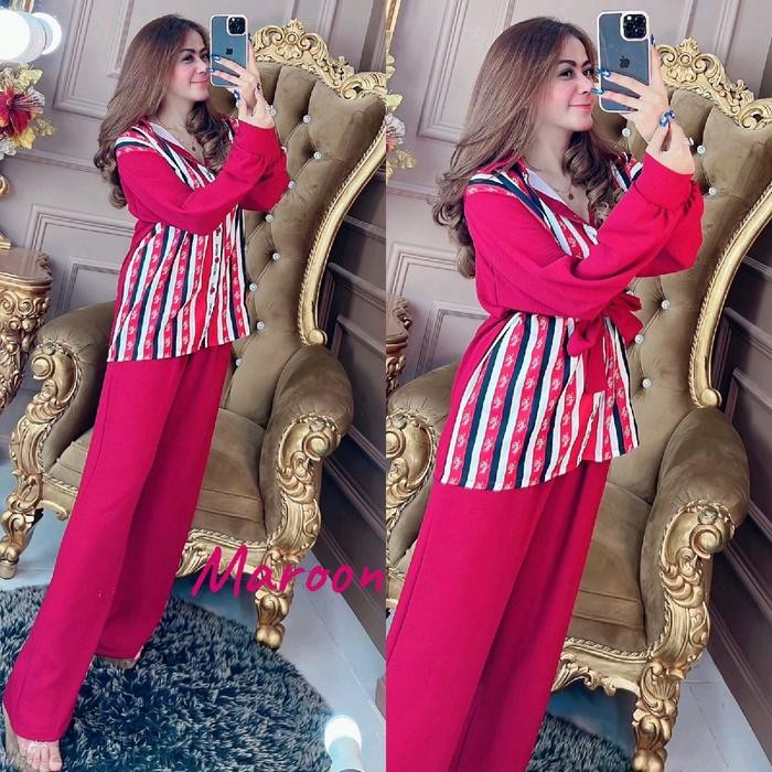 REDI STOK KAKAK SIAP KIRIM oneset printing salur by RGB setelan Wanita Celana Panjang Kode 1216