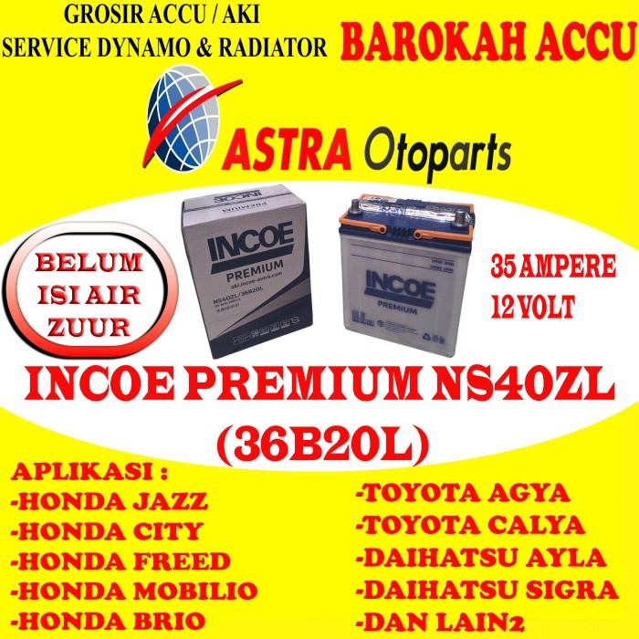 Aki Incoe Premium Ns40Zl / 36B20L Astra Otoparts
