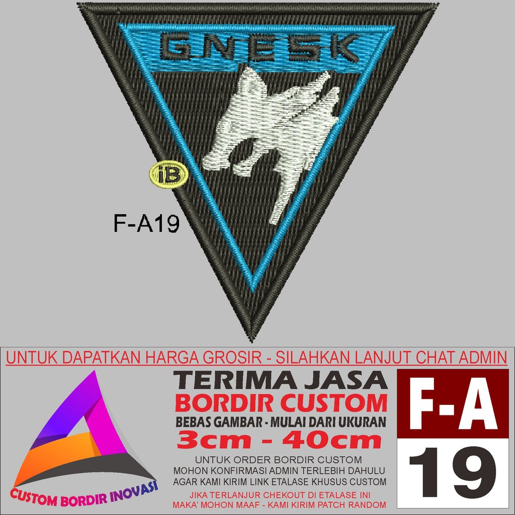 PATCH BORDIR LOGO F-A19 GNESK BREAKOUT AREA ARENA SERIGALA SEGITIGA - CUSTOM BORDIR INOVASI TESTIMON
