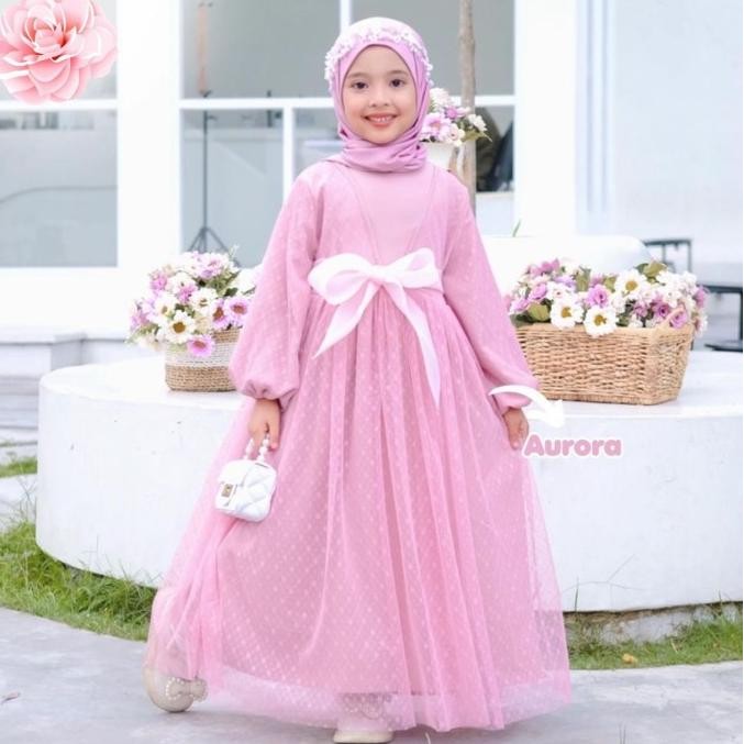 Gamis anak perempuan muslim mewah terbaru gaun putih mutiara panjang tile lebaran Ladys Kid