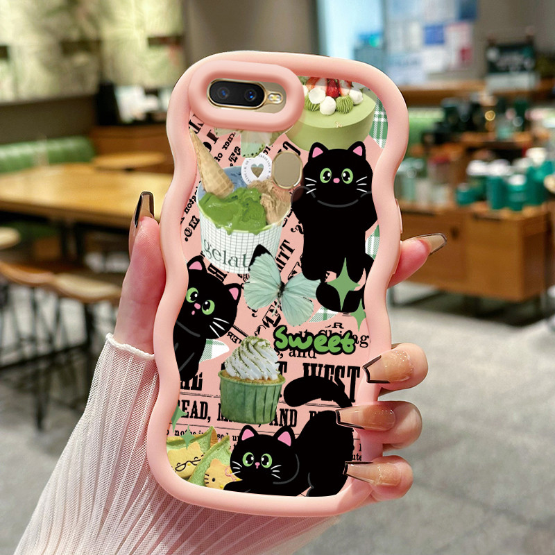 Casing Hp Untuk OPPO A7 A5s A12 A12s A11K A5 A3s A12E Realme C1 Case Kasing pola Kucing hitam Modis 