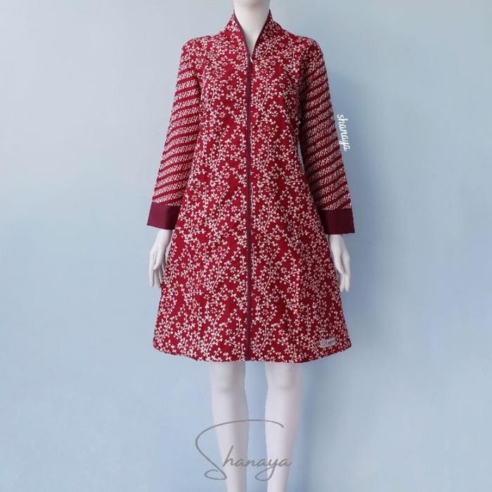 Shanaya Batik Tunik Aldena Garutan Dress Cap Baju Atasan Wanita Modern Kombinasi Cantik Busui