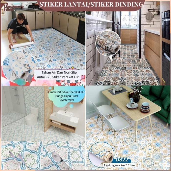 Stiker Lantai Kamar Mandi Wallpaper Tahan Air SelfAdhesive 2m Menebal NonSlip Lantai Stiker Lantai