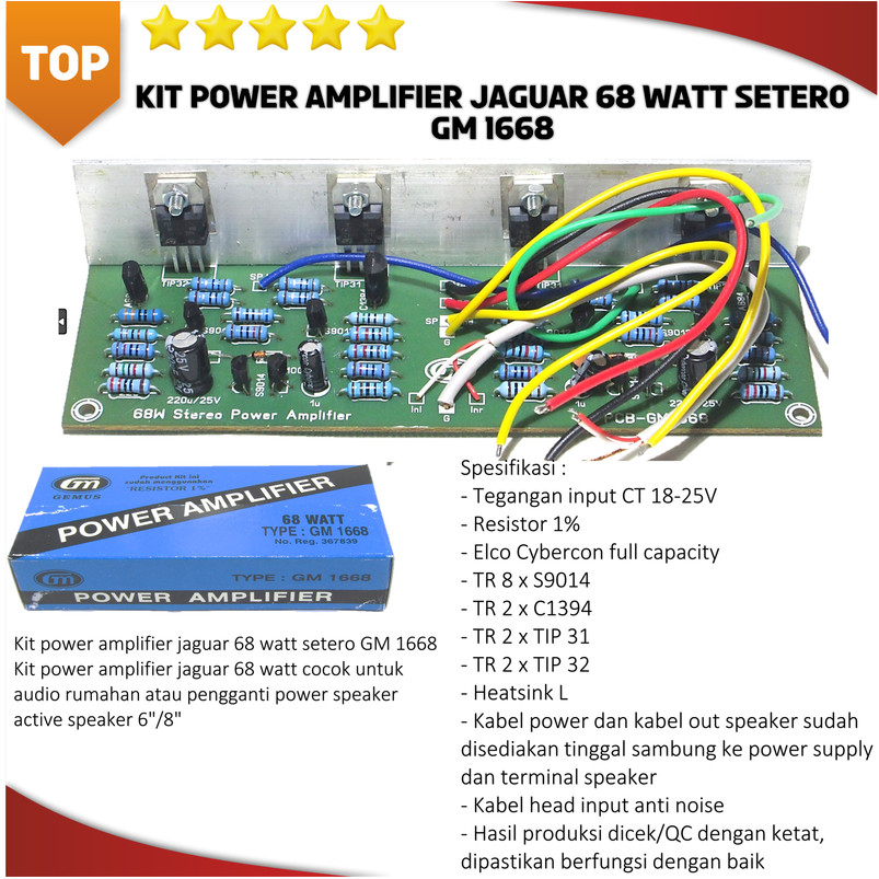 Kit power amplifier jaguar 68 watt setero GM 1668