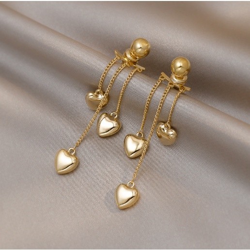 ANTING KOREA TUSUK TITANIUM WANITA TASSEL HEART ANTING TUSUK PANJANG R