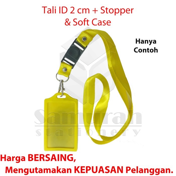 Tali ID Card 2 cm Tebal + Stoper & Kait Besi 4 warna / Gantung Leher