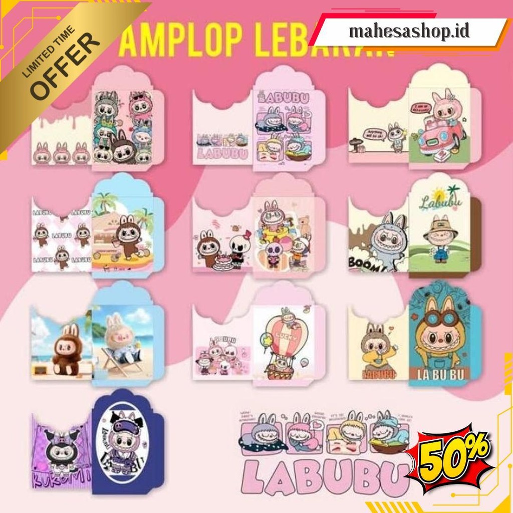 

(100 Lembar) Belum Di Lem, Amplop Lebaran Medium Motif Labubu Original Produk