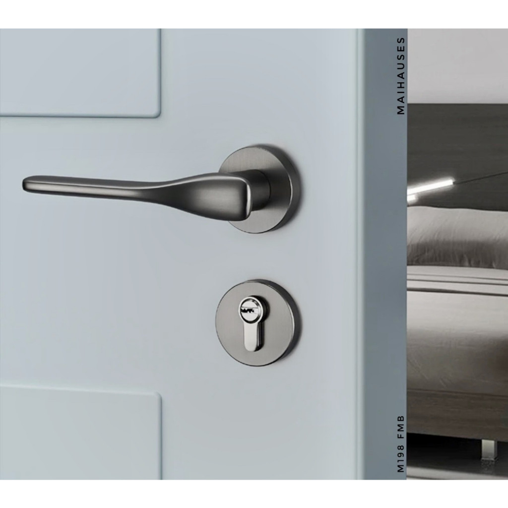 Gagang Pintu Minimalis Full Set Door Handle Black Rumah Kamar Kayu Stainless Kuningan Knob Hitam