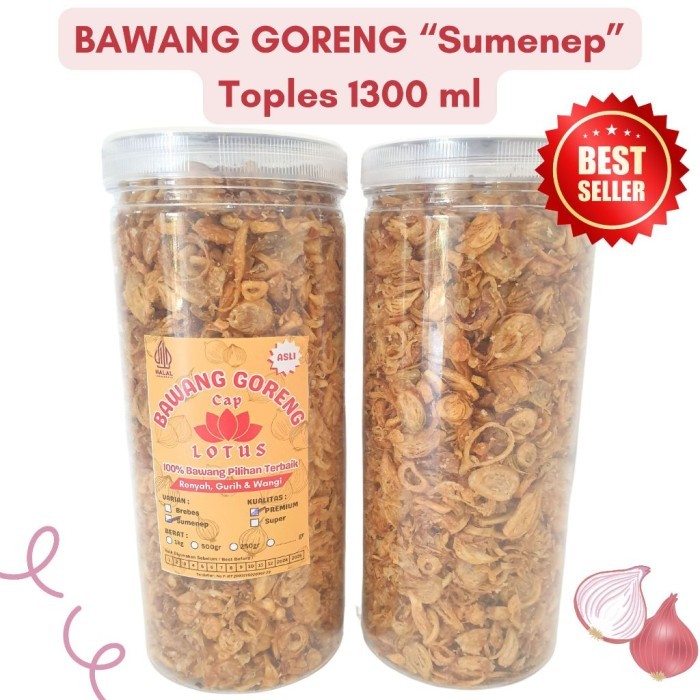 

TERLARIS BAWANG GORENG ASLI SUMENEP PREMIUM TOPLES BESAR CAP LOTUS MURAH!!! MURAH