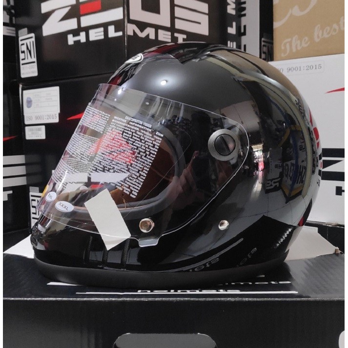 Zeus Zs816E Zs 816 Helm Full Face Vintage Black Glossy Cakil