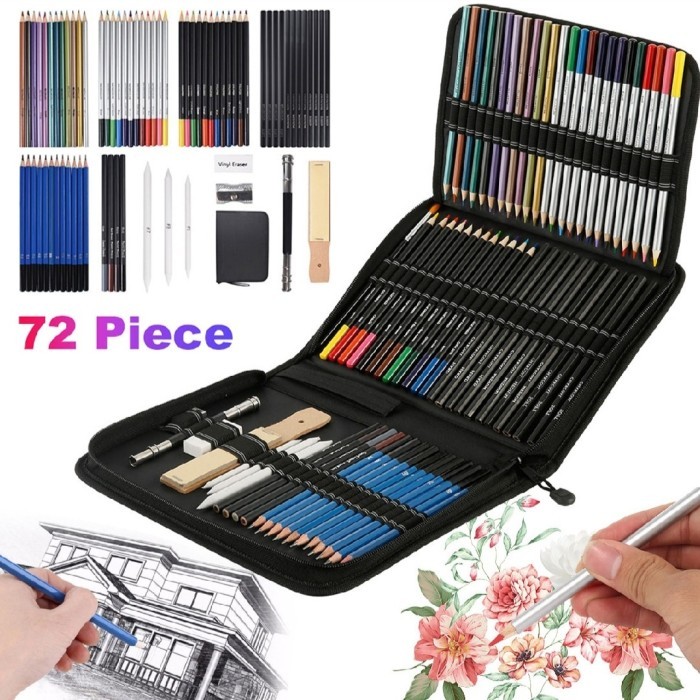 

PROMO! 72 Pcs Sketching Pencil Set Pensil Sketsa Drawing Kit Tools Art Set Pencil Sketch Drawing Set