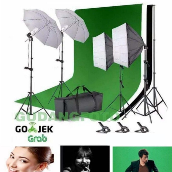 Paket softbox green screen Background Foto Lampu studio custom