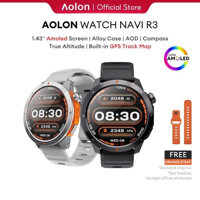 TERLARIS AOLON NAVI R3 JAM TANGAN PRIA GPS SMARTWATCH MAP PACE AMOLED AOD DISPLAY SMARTWATCH