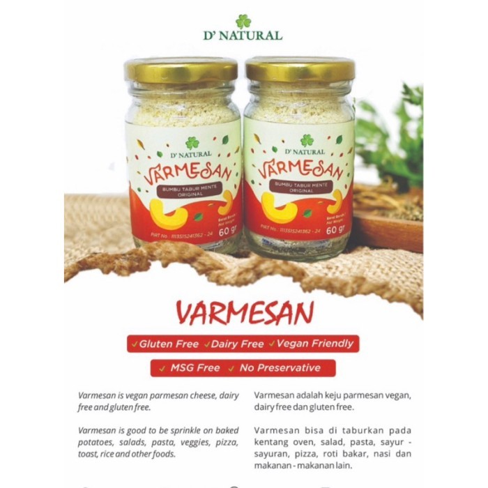 

TERLARIS DNATURAL VARMESAN KEJU PARMESAN VEGAN DAIRY FREE ORGANIK 100 GRAM MURAH!!! MURAH