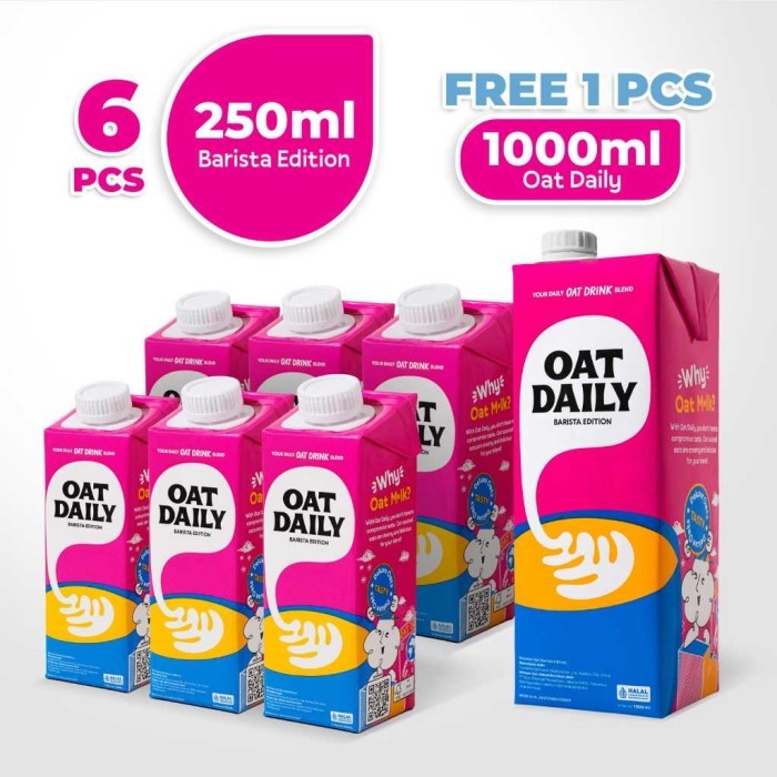 

TERLARIS OAT DAILY BARISTA EDITION OAT MILK 250ML (6 PCS) FREE OAT DAILY 1L MURAH!!! MURAH