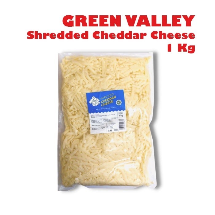 

TERLARIS GREEN VALLEY SHREDDED CHEDDAR CHEESE KEJU PARUT CHEDDAR 1 KG MURAH!!! MURAH