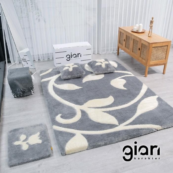 Gian karakter - Karpet Bulu tebal / Kasur lantai Bulu / Busa Motif Tulip premium Anti Slip Size