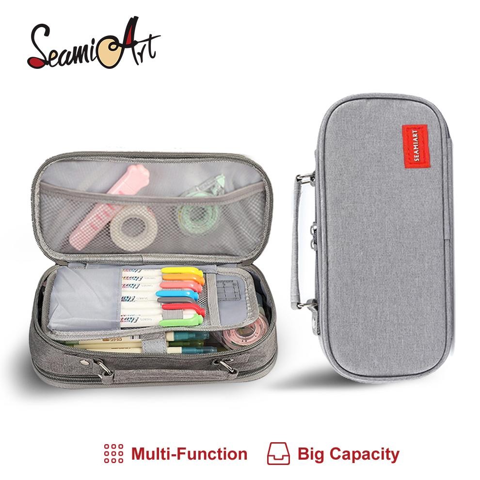 

VIRAL SeamiArt Big Capacity Zipper Pencil Case Multifunction Double Layer Pen Bag Tas pensil Kantong pen io-98