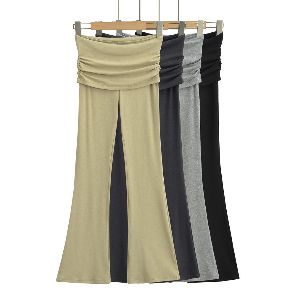 141-24Summer New  European and American Style Hot Girl Sexy Flanging Low Waist Yoga Pleated Flared P