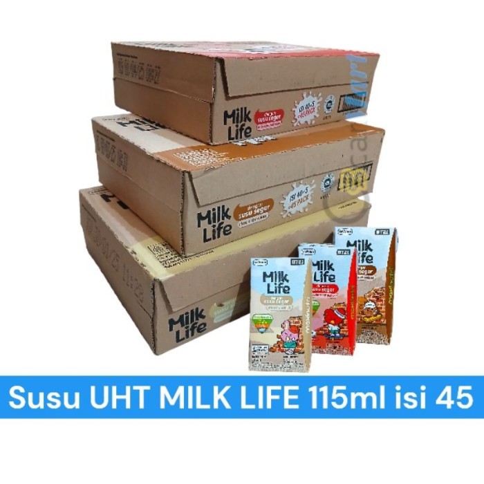 TERLARIS SUSU MILK LIFE 1 DUS 115ML ISI 45 SUSU UHT COKELAT STROBERI VANILLA MURAH MURAH