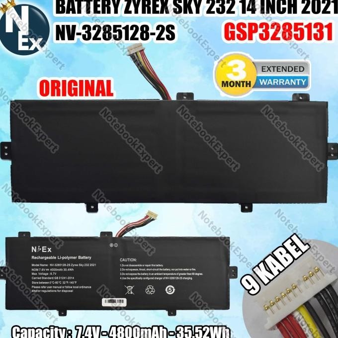 Terbaru BATTERY ZYREX SKY 232 14 INCH 2021 9 KABEL NV-3285128-2S ORI