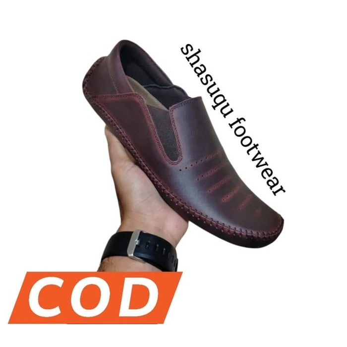 sepatu pria slip on casual moccasin kulit