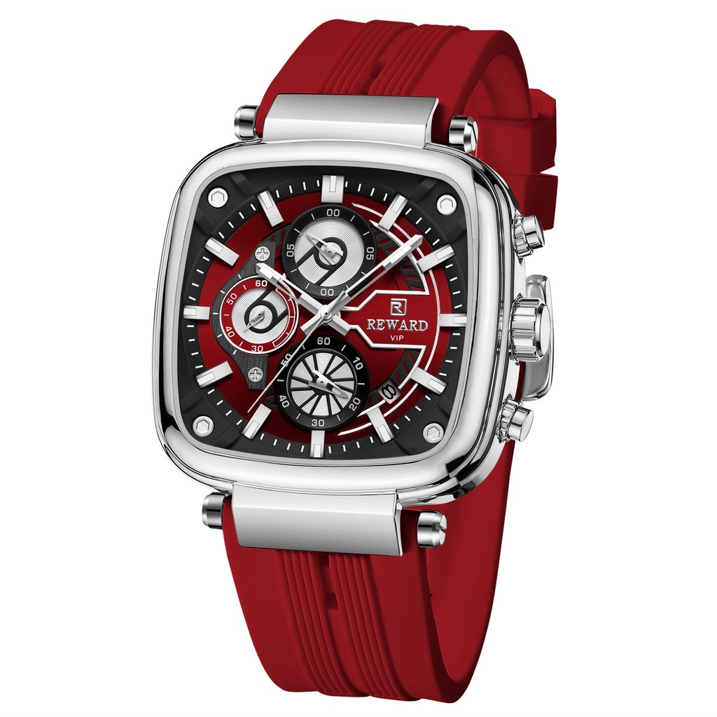 Reward Multifunctional Sports Quartz Men's Watch Silicone Strap Square Waterproof Three-Hand Six-Han
