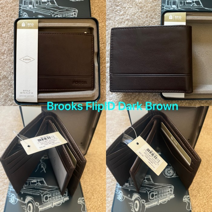 Nwt Dompet Pria Fossil Brooks Rfid Dark Brown With Tin Box