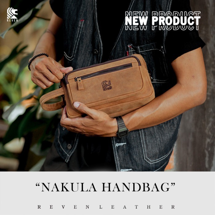 Tas Selempang Pria Reven Nakula Clutch Kulit Asli Multifungsi