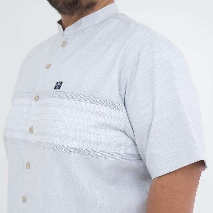 Kemeja Koko Jumbo Big Size Pria Laki Cowok Linen Silver Lurik Bah 613 Store_Marudut