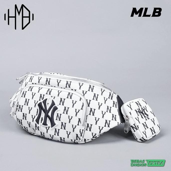 Mlb Korea Ny Yankees Black Monogram Jacquard Waist Bag Set White Larismarket07