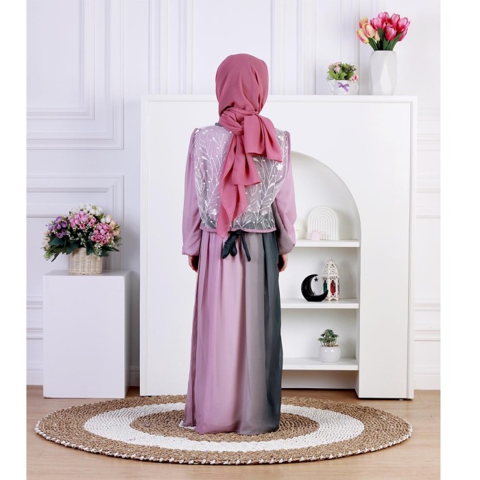 Dungdungkids Gamis Anak Moreen Ceruty Babydoll Plisket Rompi Tile Bordir Free Pashmina3-12Tahun Best
