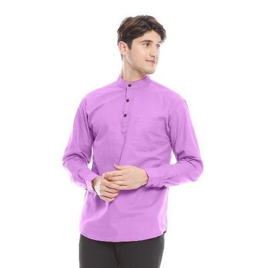 Baju Koko Lilac Lengan Panjang Pria Premium Kemeja Koko Muslim Ungu Muda Kerropic
