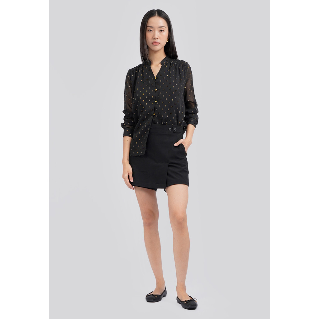 Executive Dotted Mesh Blouse with Foil Detail Black