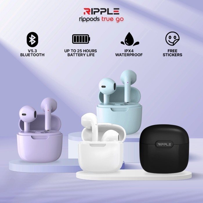 Ripple Rippods True Go Tws Headset Bluetooth Earphone Earbuds - Ungu