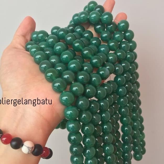 bahan batu akik giok hijau tua green jade 14mm gelang kalung natural