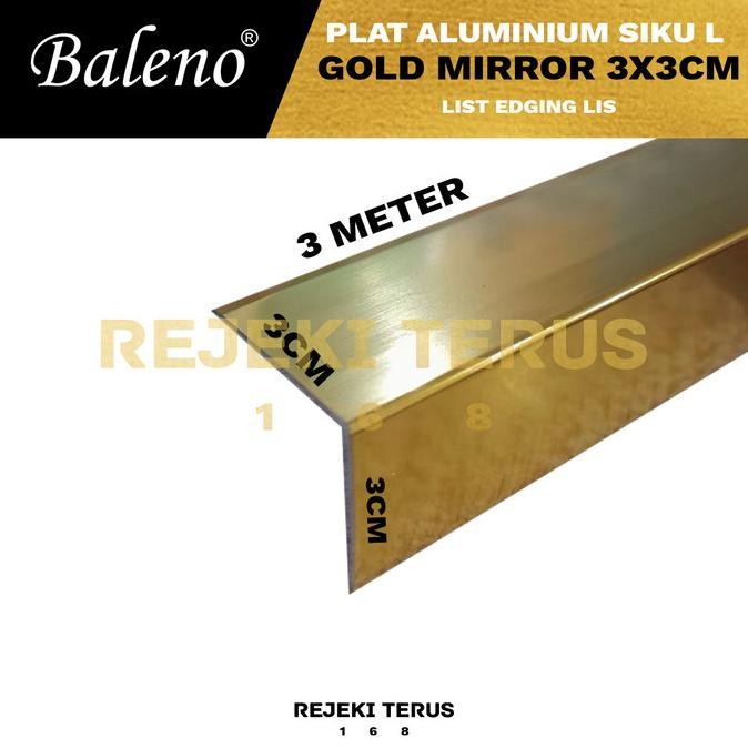 ready plat siku aluminium l gold mirror 3x3cm list edging lis lemari
