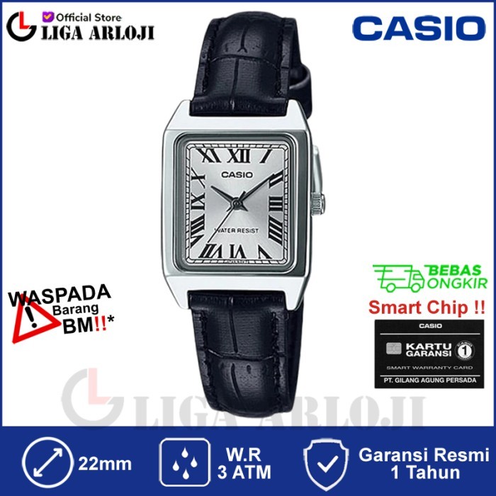 Casio Ltp-V007L-7B1Udf Jam Tangan Wanita Analog Kulit Hitam Romawi