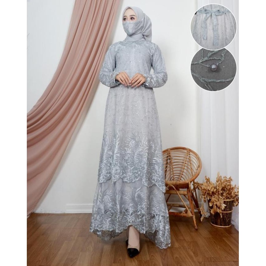 D1 Gamis wanita dress wanita muslim brukat fashion muslim tingkat Terlaris