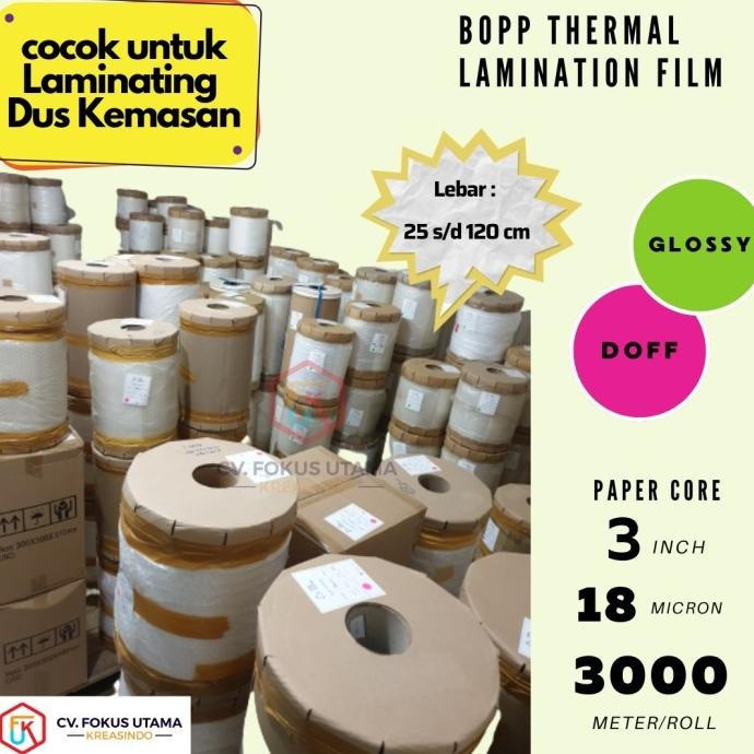 

Promo Roll Plastik Laminasi Thermal Doff 32cm 18mic double corona COD