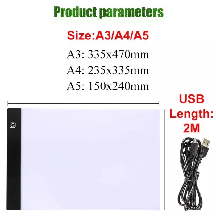 

Drawing Tracing Board LED USB Cable A5 A4 A3 Light Pad Akrilik Gambar