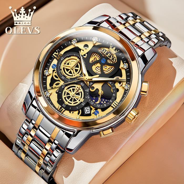 Olevs Jam Tangan Pria Anti Air Original Rantai Keren Terbaru Mewah Luxury Stainless Steel