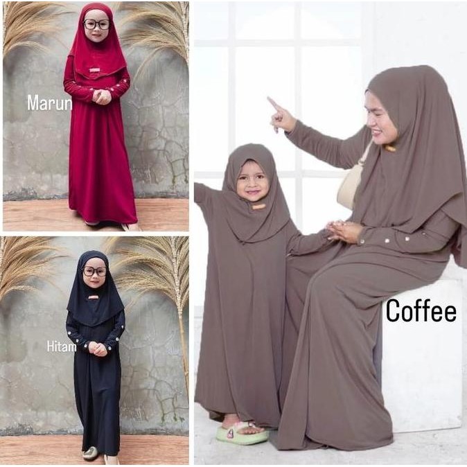 Abaya Jersey Gamis Couple Mom & Kids 1-13 Tahun Bahan Jersey Premium Import - Cod Original
