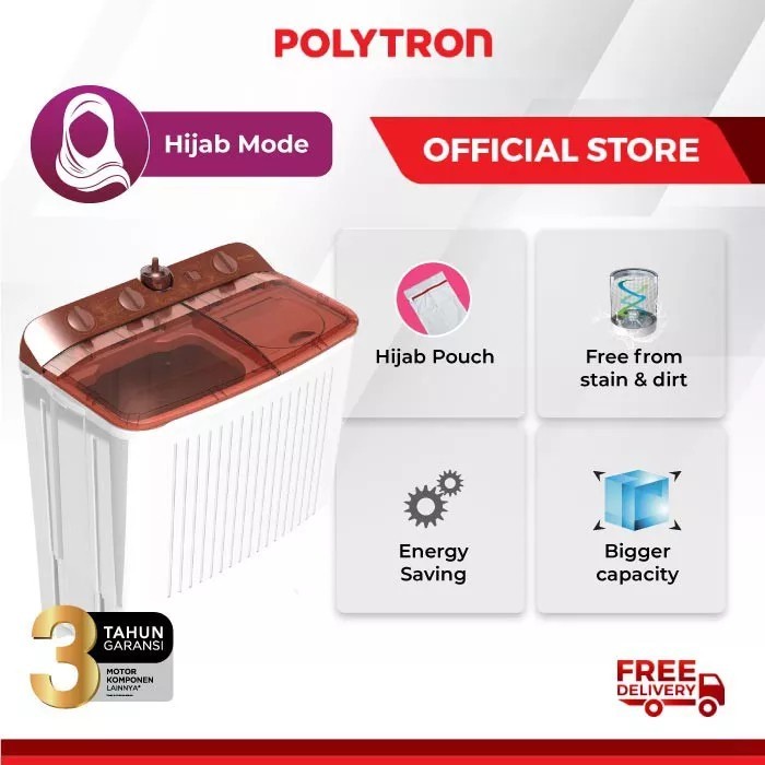 """] Mesin Cuci Polytron 2 Tabung 7 Kg Hijab Series PWM-7072