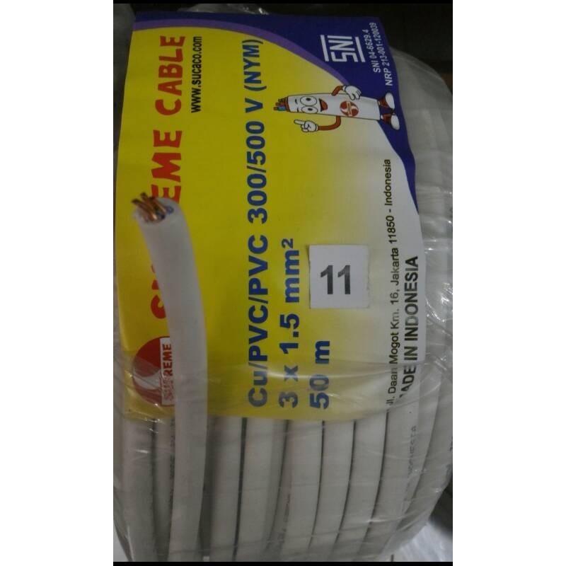 Kabel Listrik Kabel Nym 3X1,5 3X1.5 Supreme Kabel Tembaga Sni 50 Meter