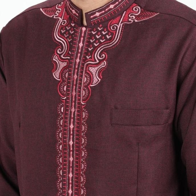 Murah Batik Arjuna Weda Jasko Simetris Baju Koko Pria - Merah Tua